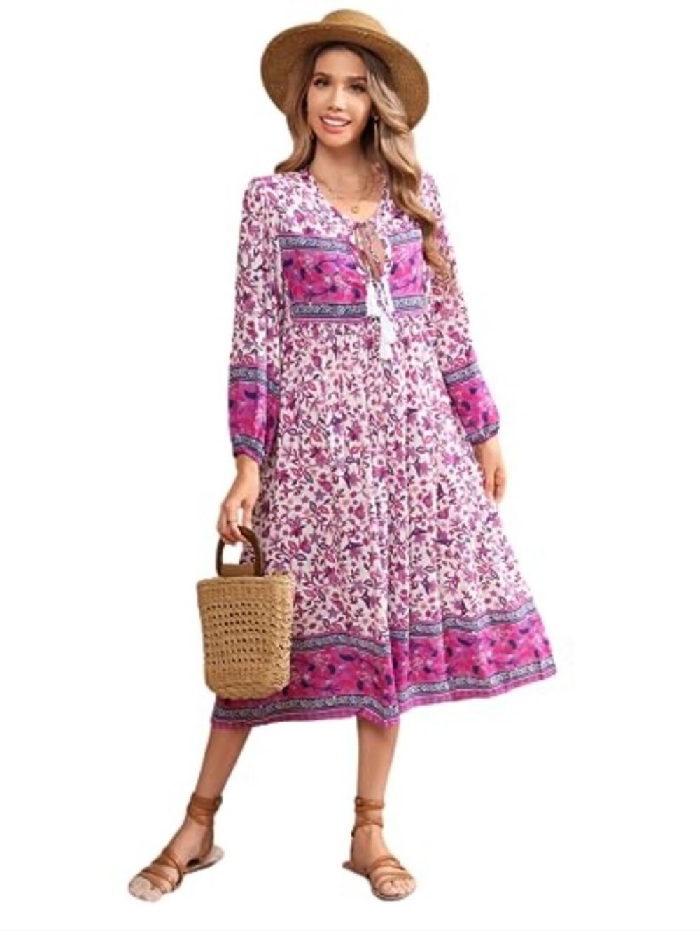 R Vivimos Boho Midi Dress 2XL Floral Cottagecore Peasant Lightweight Flowy Chic